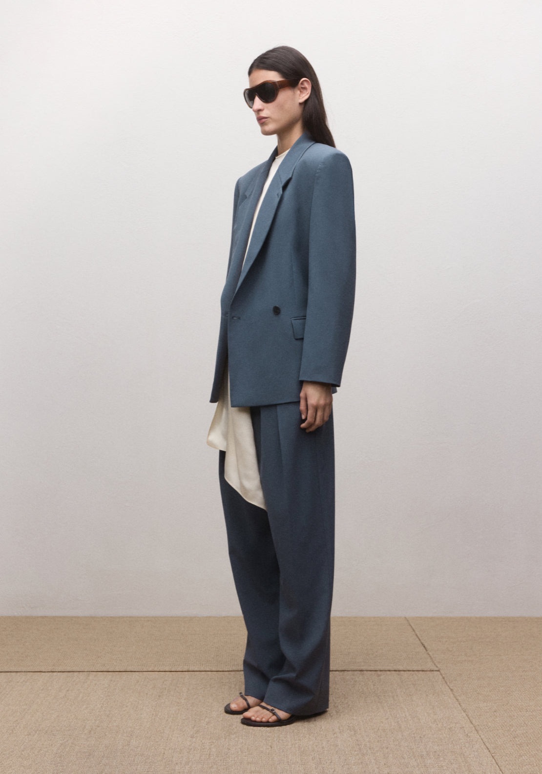 Wool Blend Suit Blazer - Blue