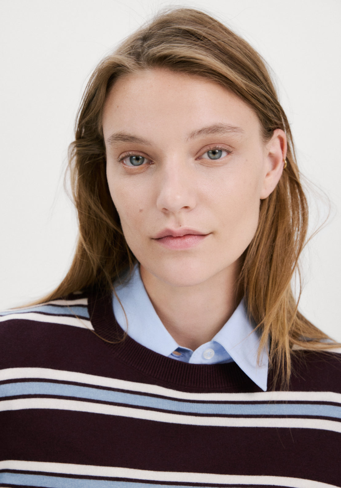 Striped Fine Knit Sweater - Burgundy