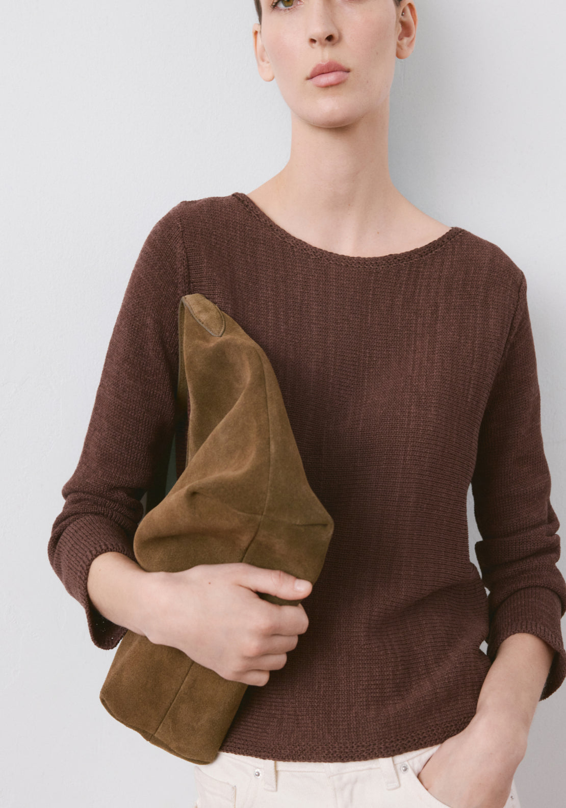 Mango Open Chunky Knit Jumper - Brown 1 Shaws Department Stores