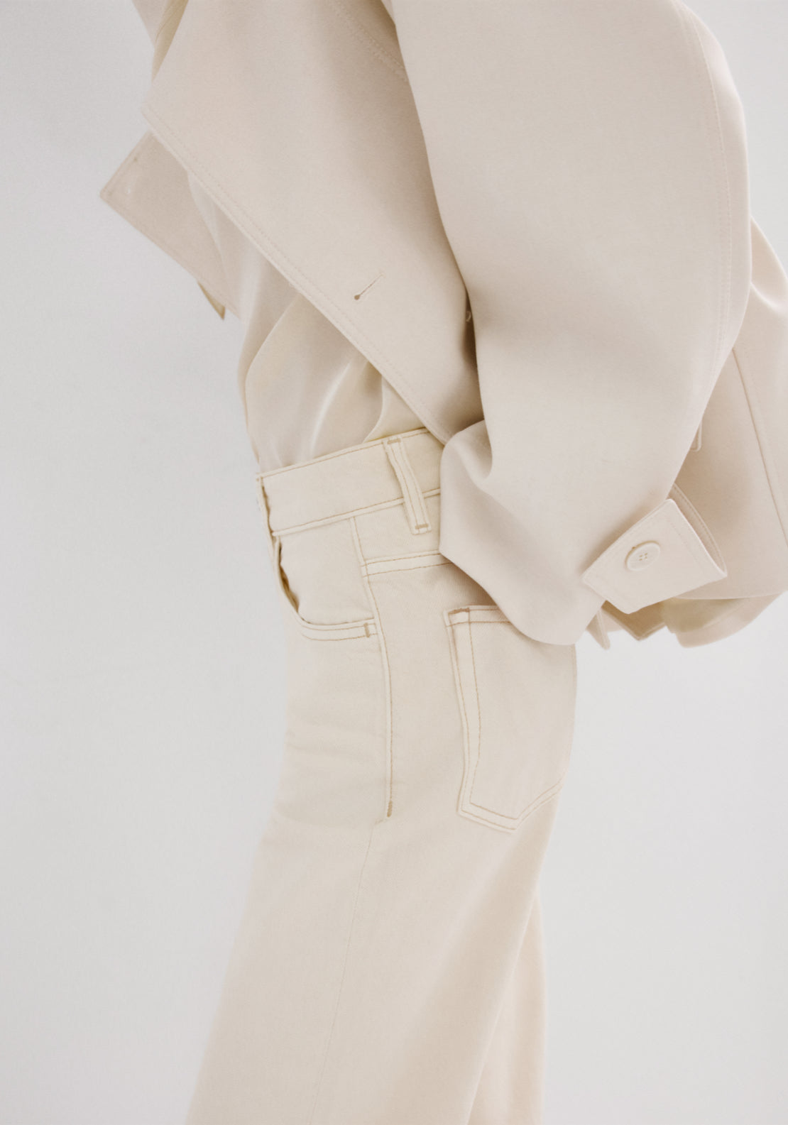 Mid Rise Flared Jeans - Cream