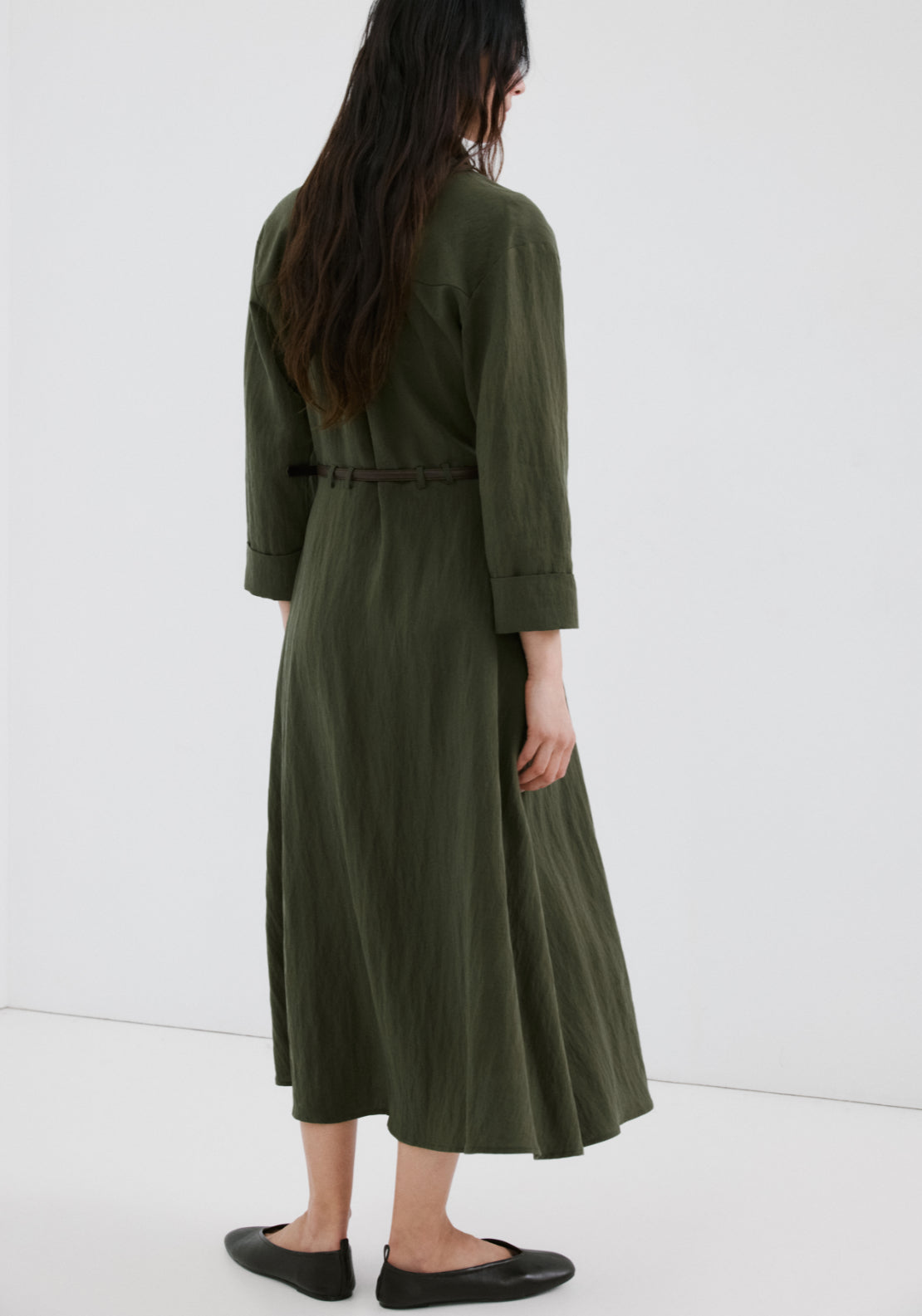 Lyocell Belted Shirt Dress - Green