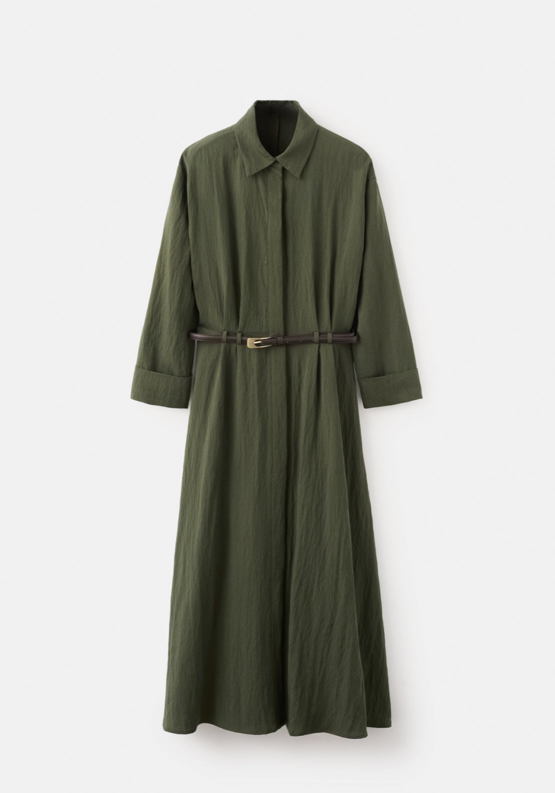 Lyocell Belted Shirt Dress - Green