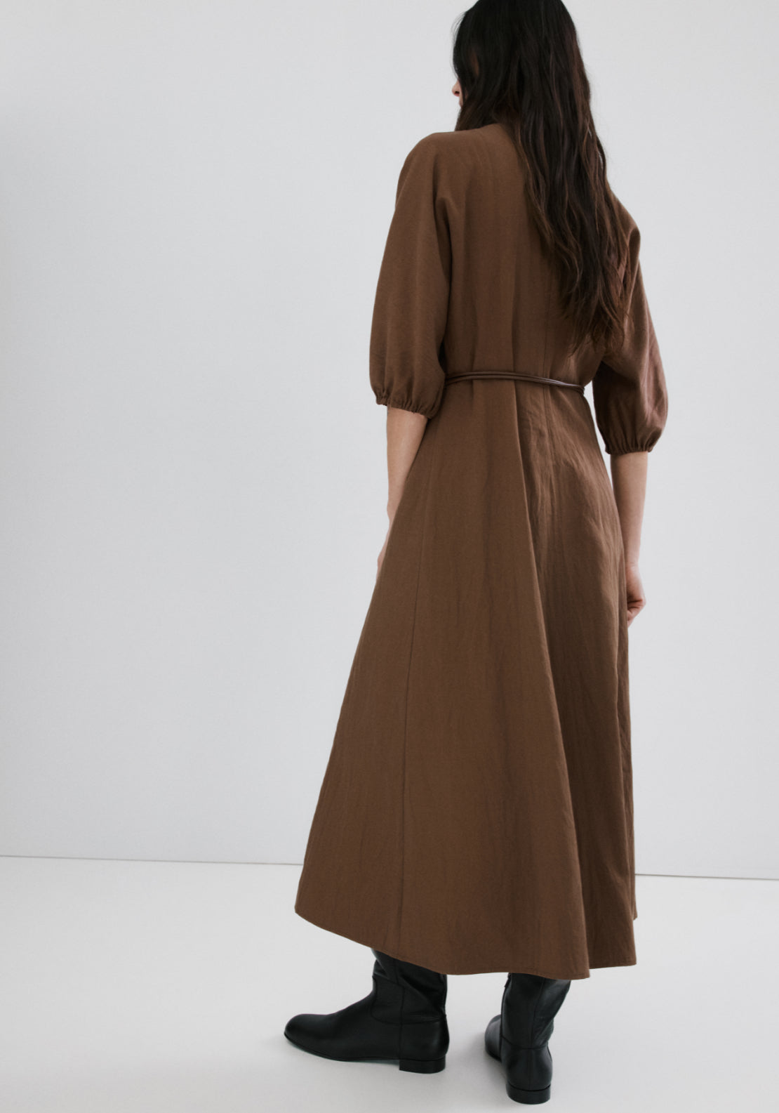 Lyocell Dress With Belt - Brown