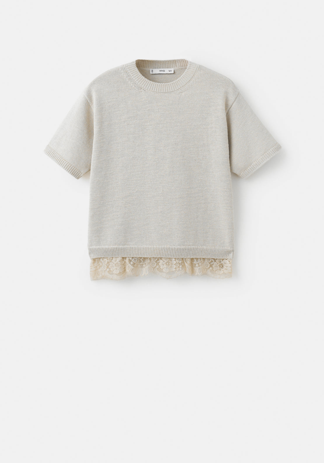Ribbed Lace Trimmed Jumper - Beige