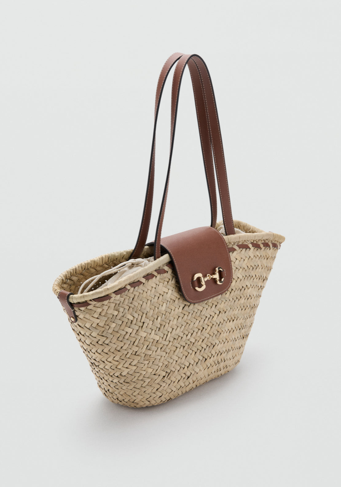 Medium Natural Fibre Basket Bag - Brown