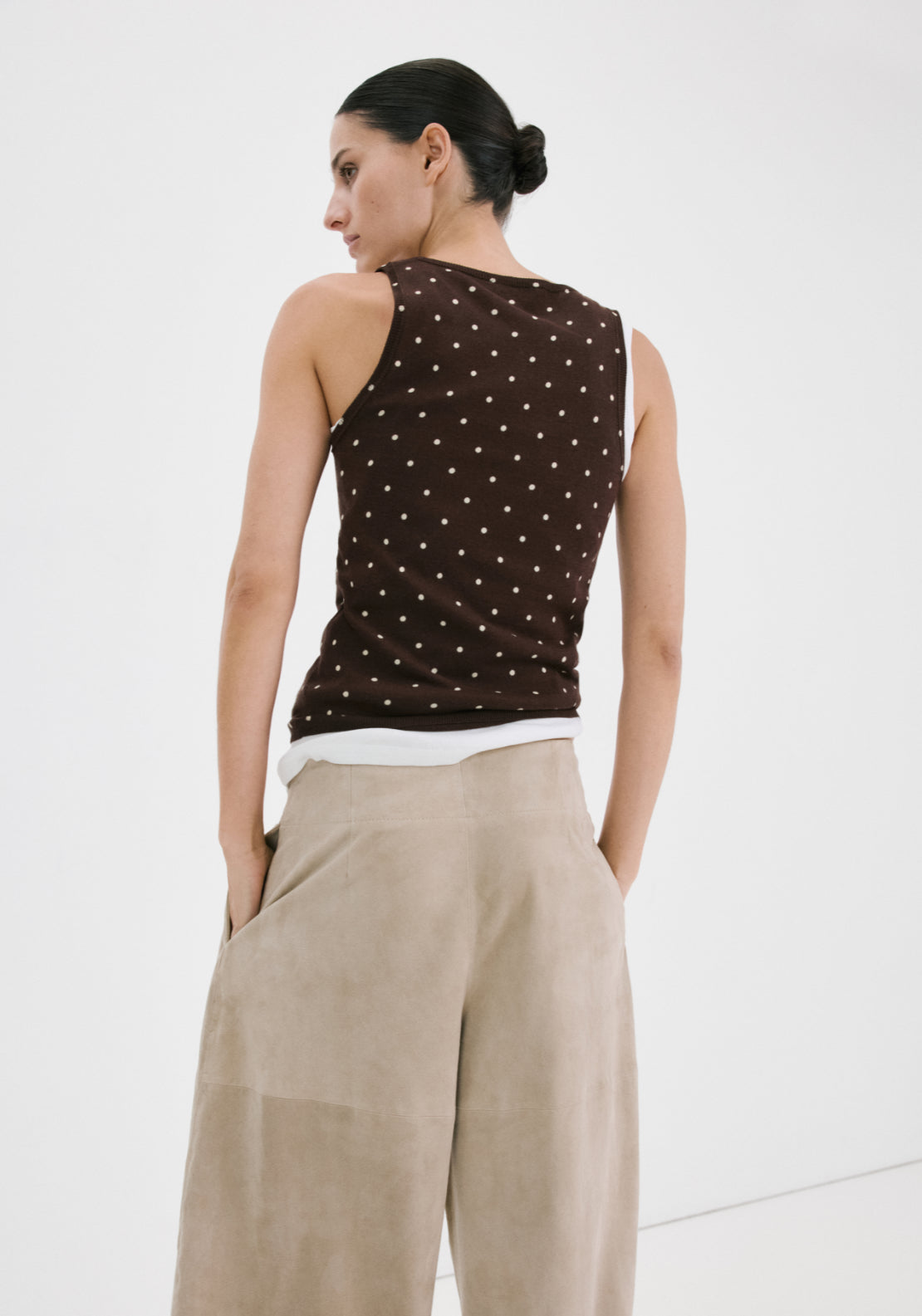 Polka Dot Knitted Top - Brown