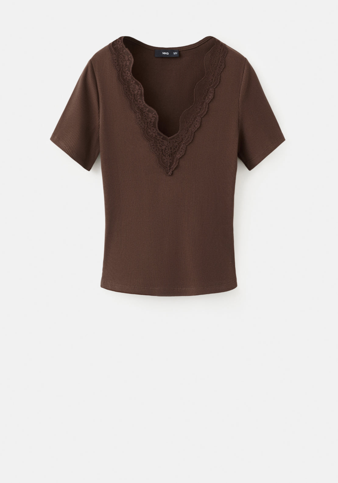 Lace Neck Trim Top - Black