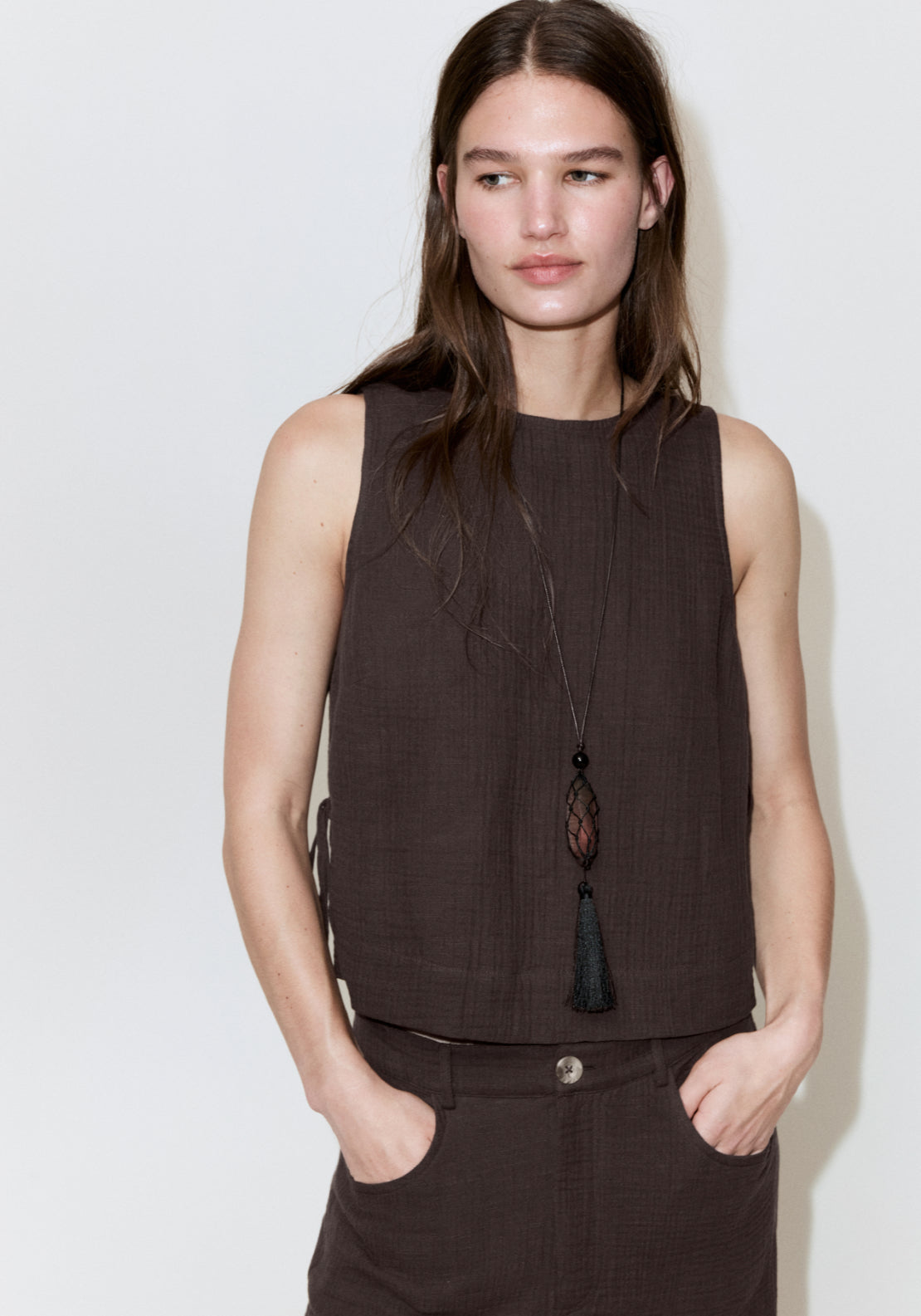 Bambula Tie Top - Brown