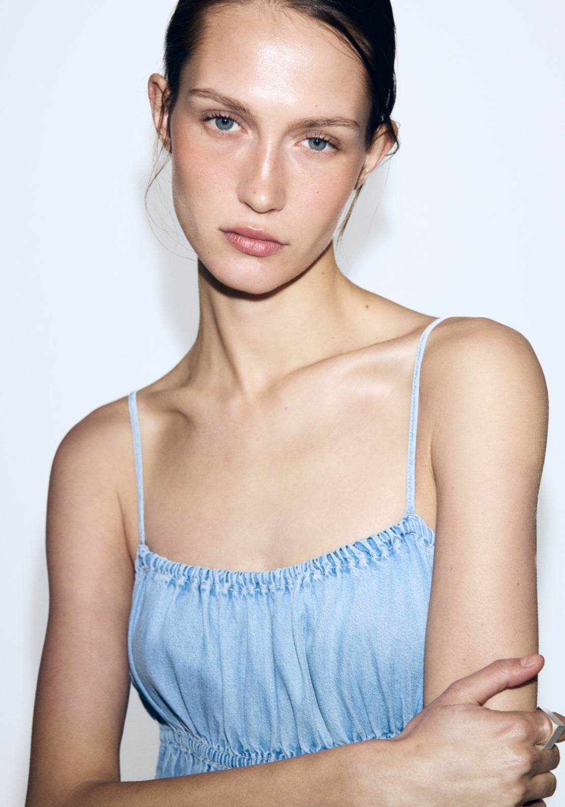 Lyocell Ruched Denim Dress - Denim Blue