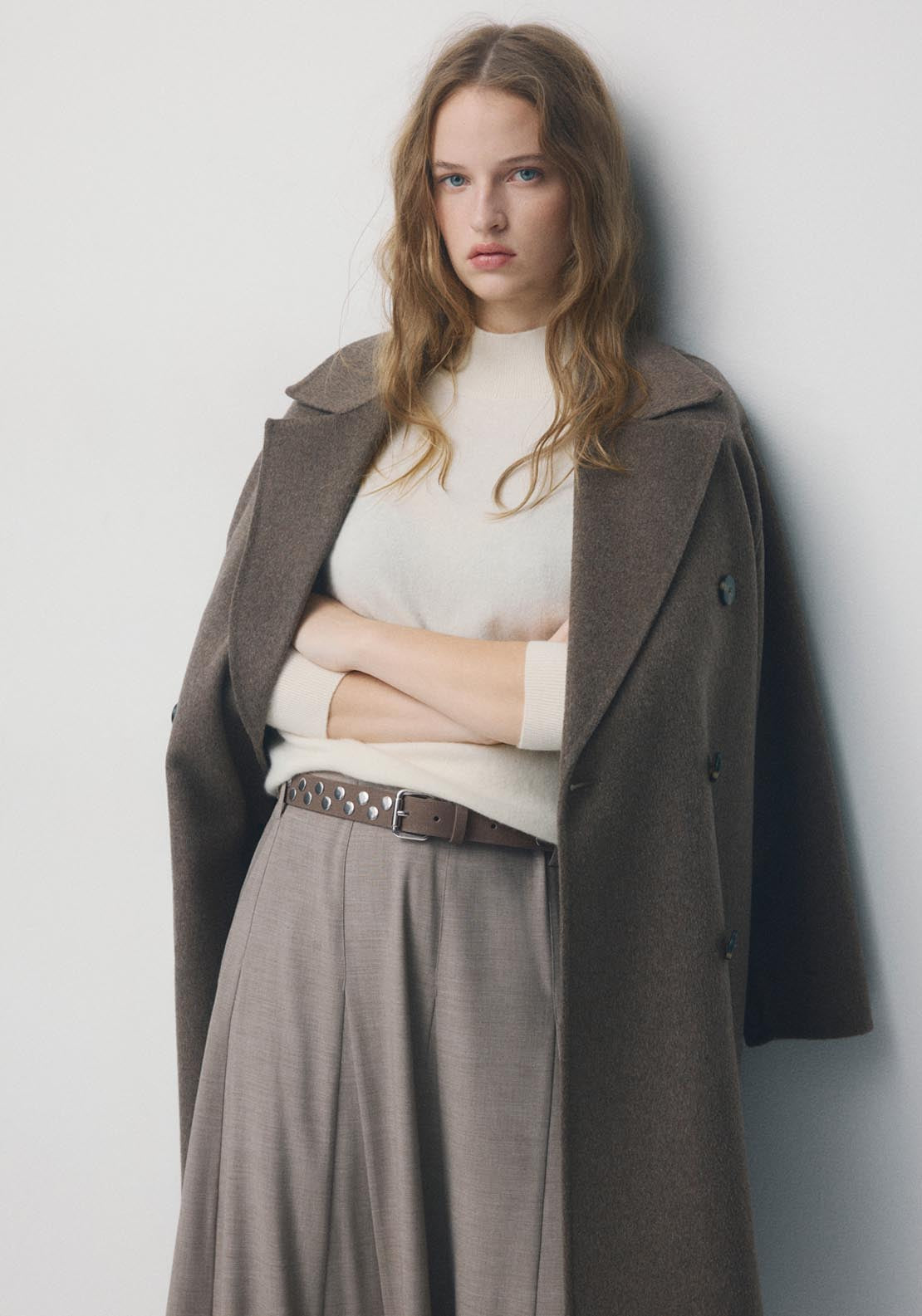 Suede Belt With Studs - Brown