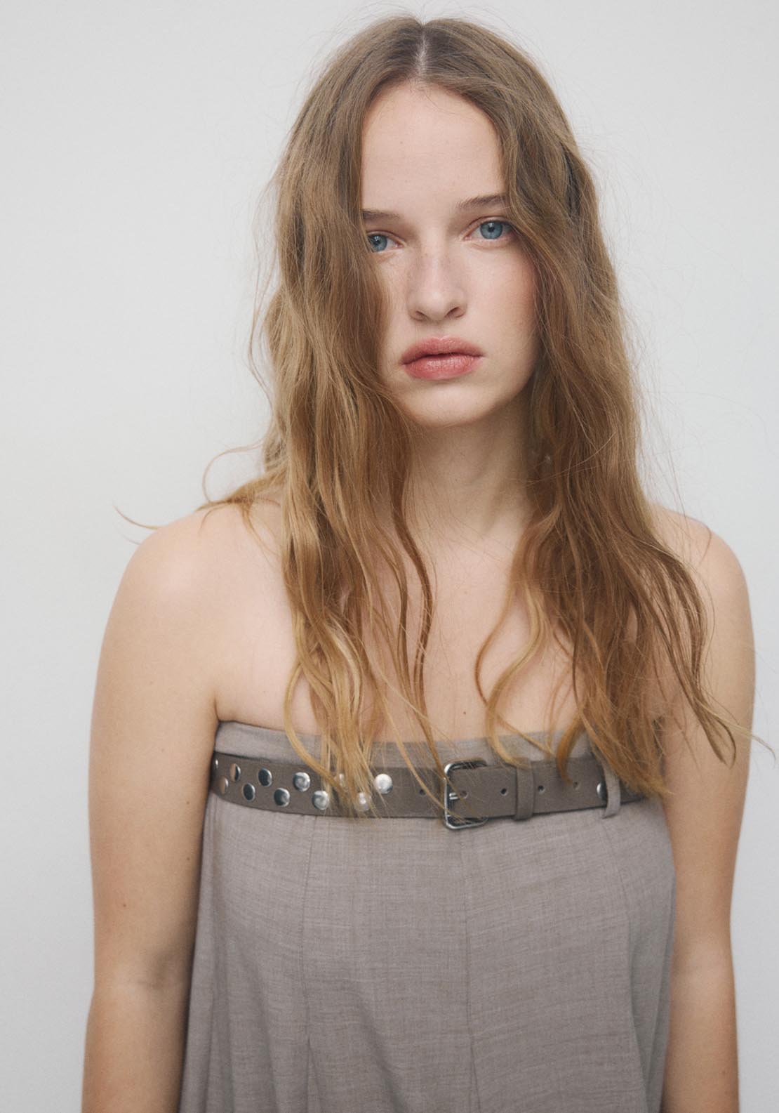 Suede Belt With Studs - Brown