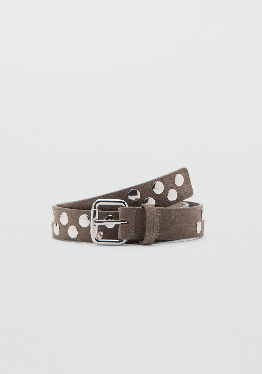 Suede Belt With Studs - Brown