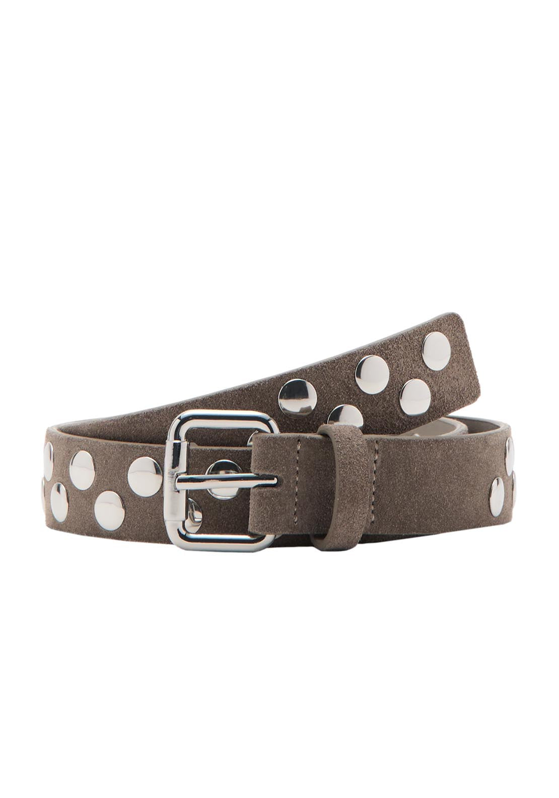 Suede Belt With Studs - Brown