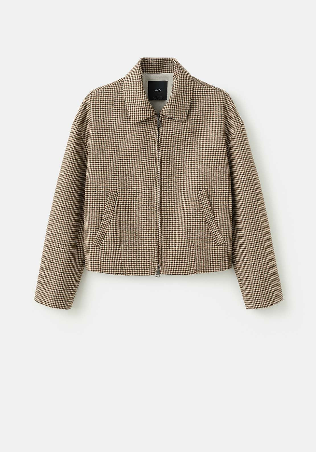 Houndstooth Jacket With Lapels - Brown