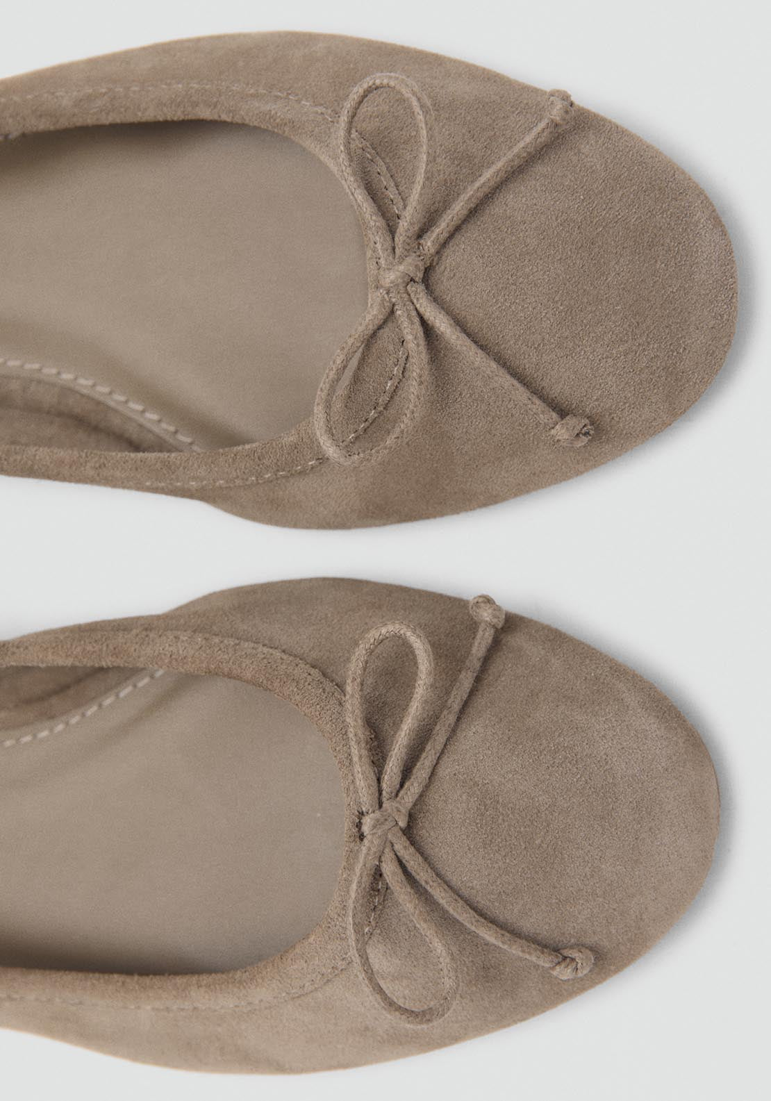 Leather Ballet Flats With Bow - Light Brown