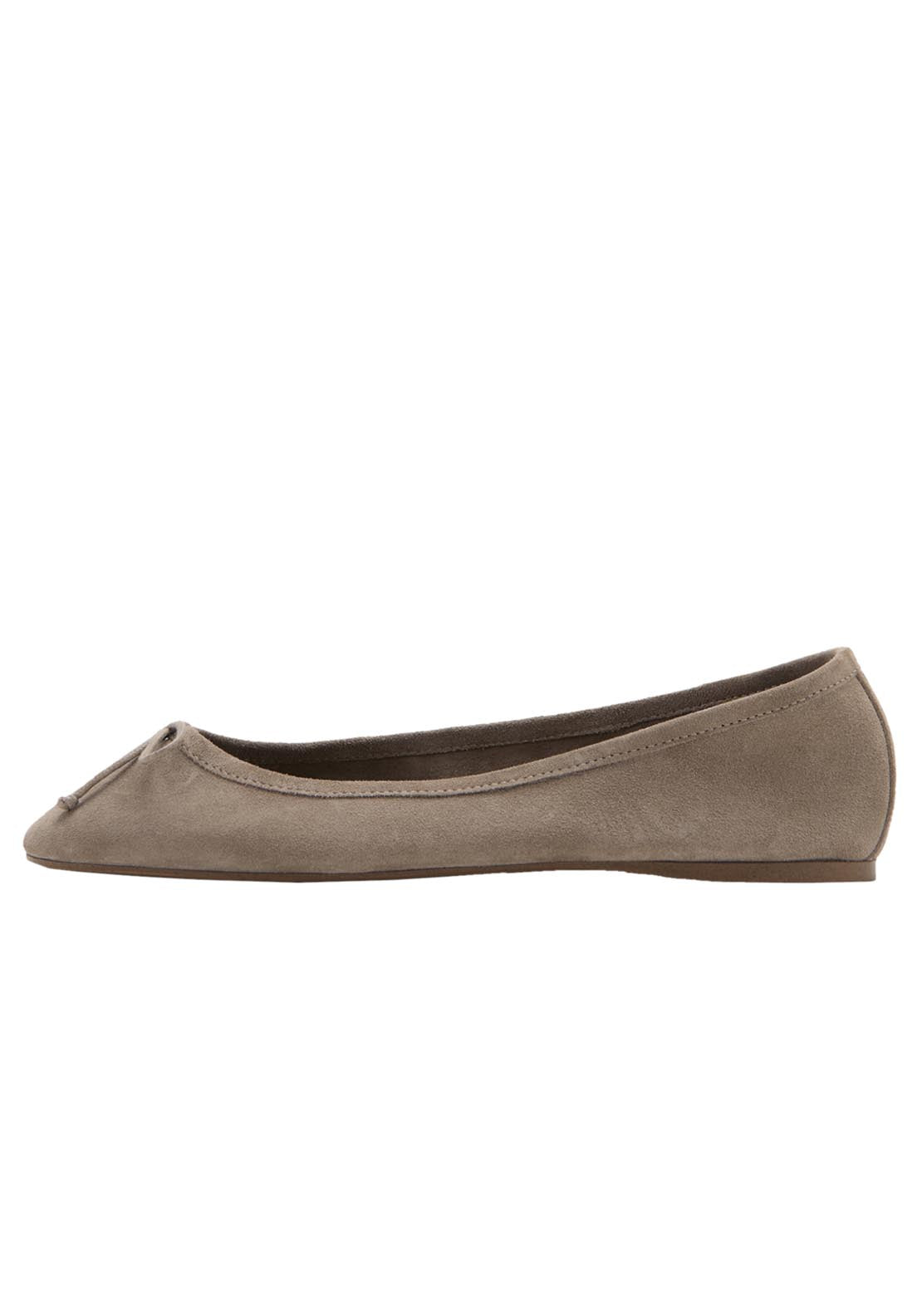 Leather Ballet Flats With Bow - Light Brown