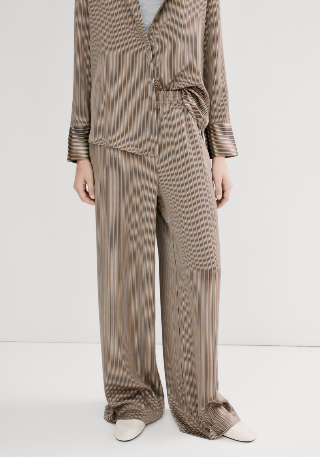 Satin Striped Trousers - Brown