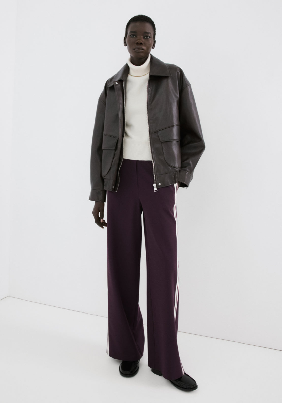 Combined Striped Trousers - Burgundy