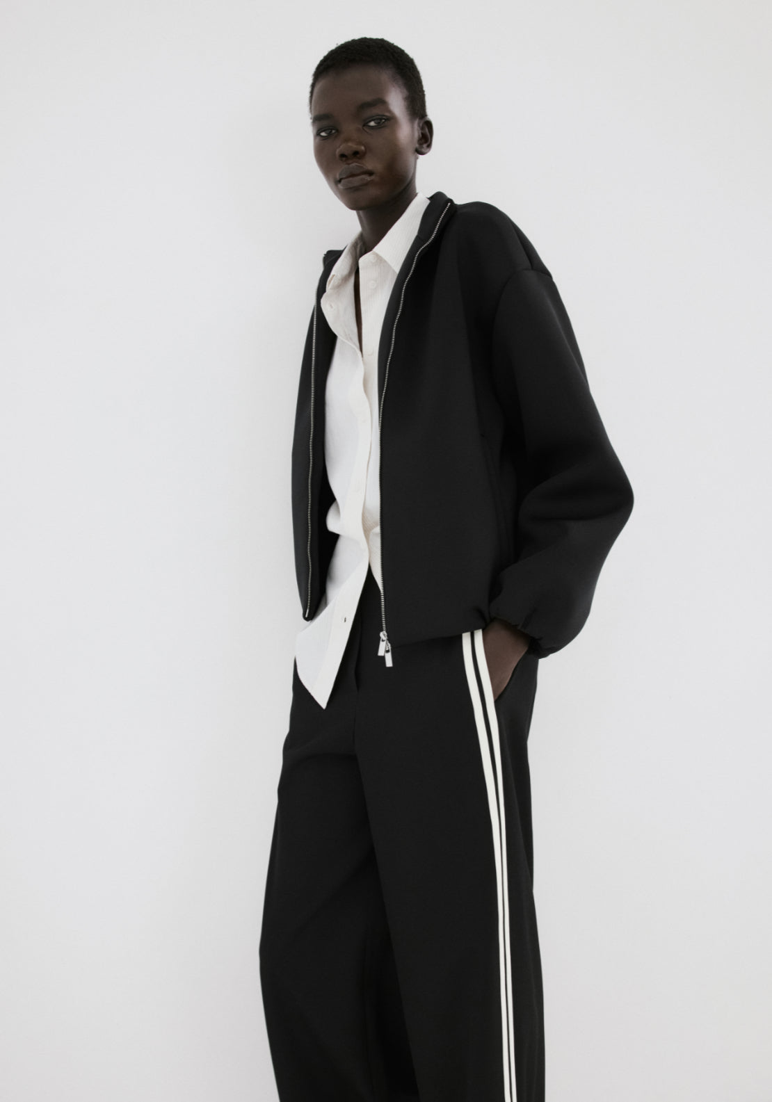 Combined Striped Trousers - Black