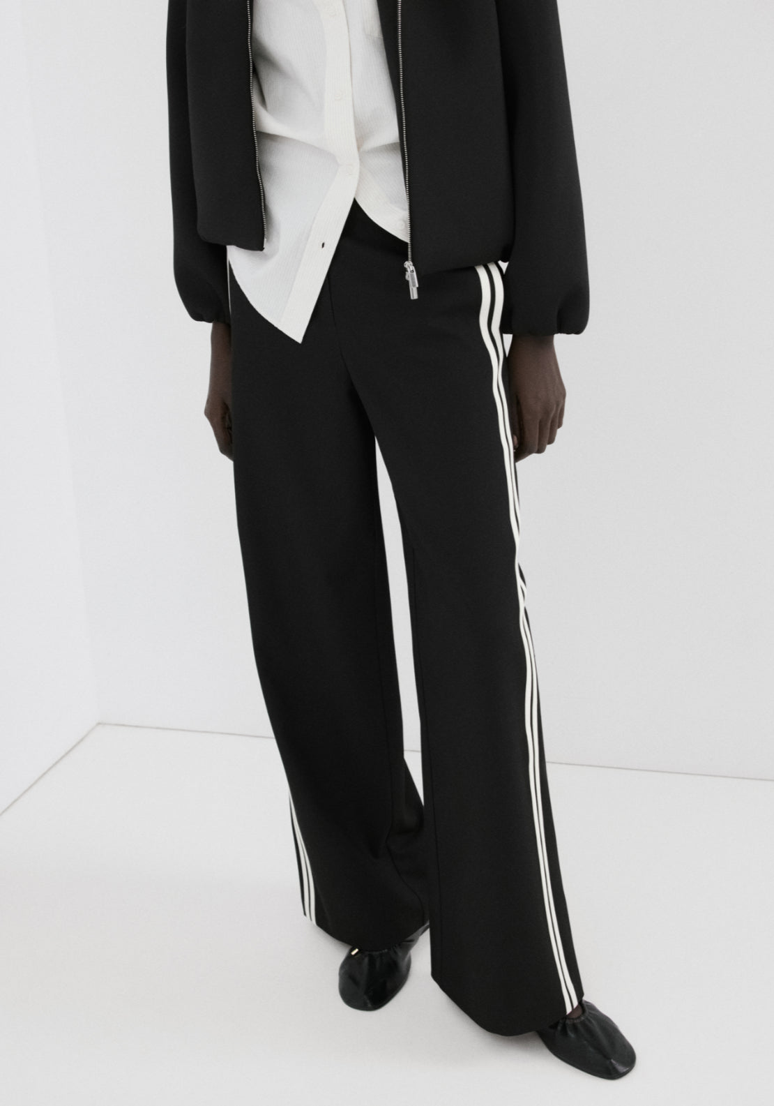 Combined Striped Trousers - Black