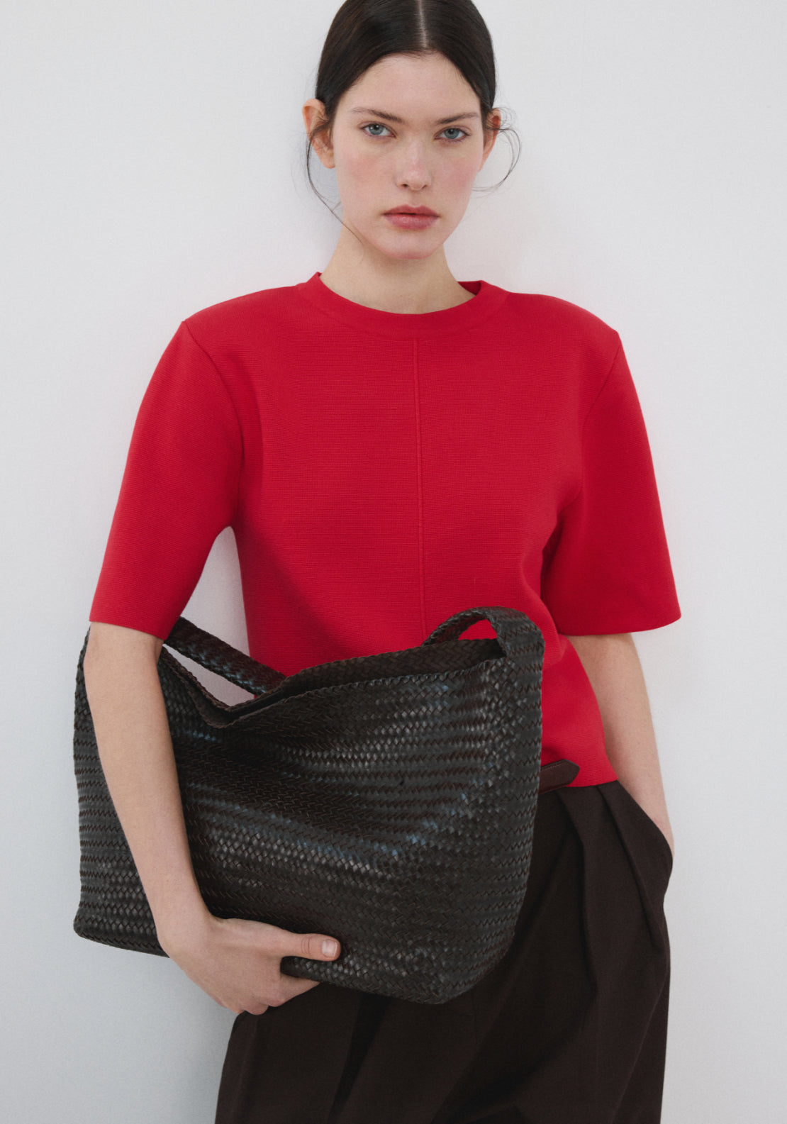 Mango Short Sleeved Knitted Sweater - Red 1 Shaws Department Stores