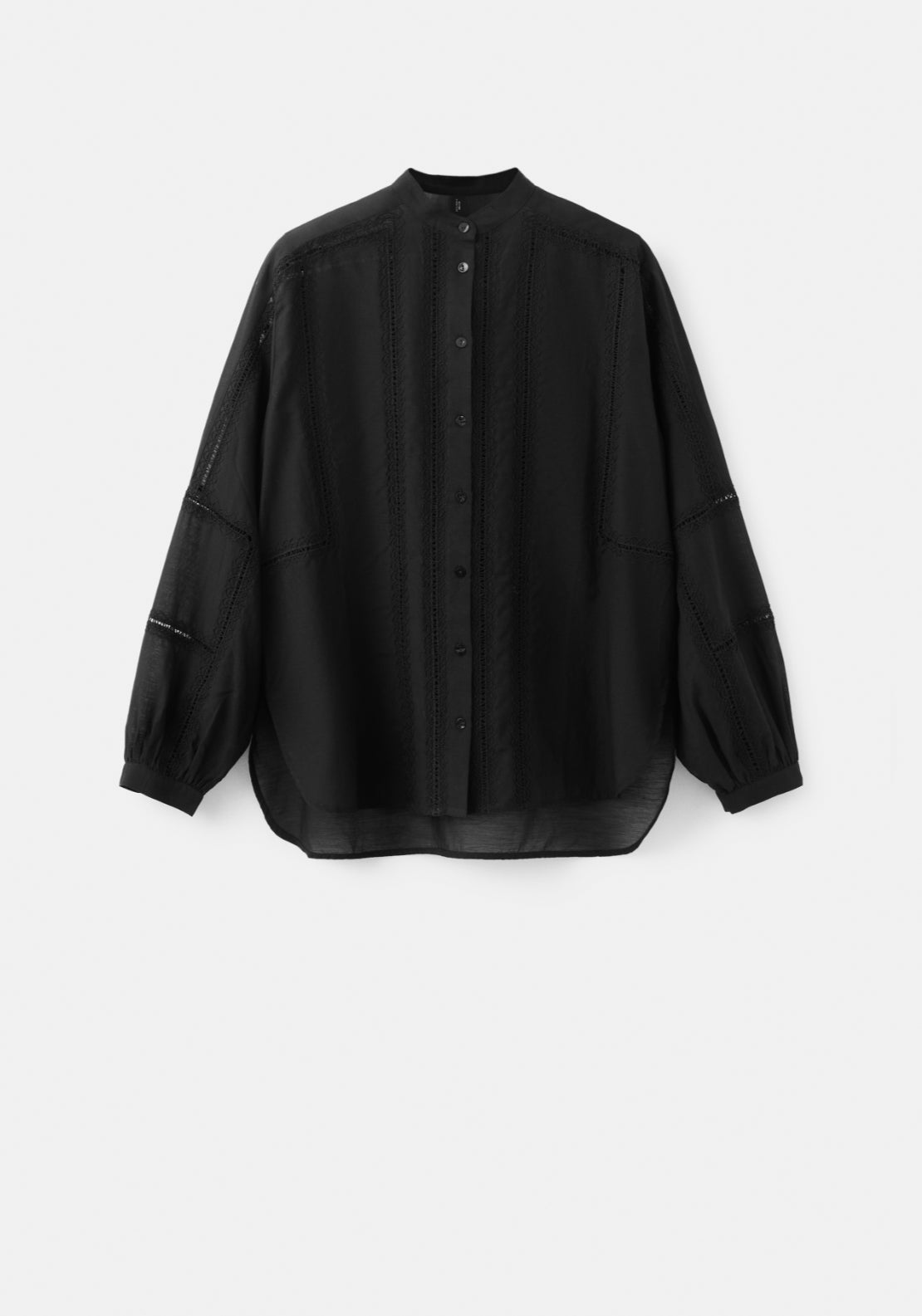 Embroidered Openwork Blouse - Black