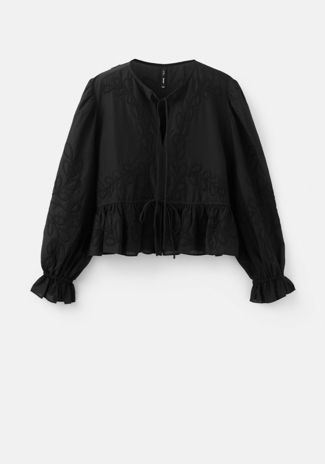 Cotton Blouse With Floral Embroideries - Black