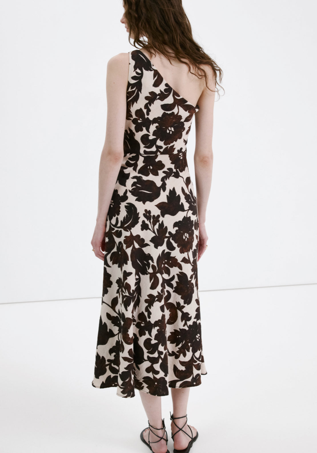 Asymmetrical Floral Print Dress - Brown