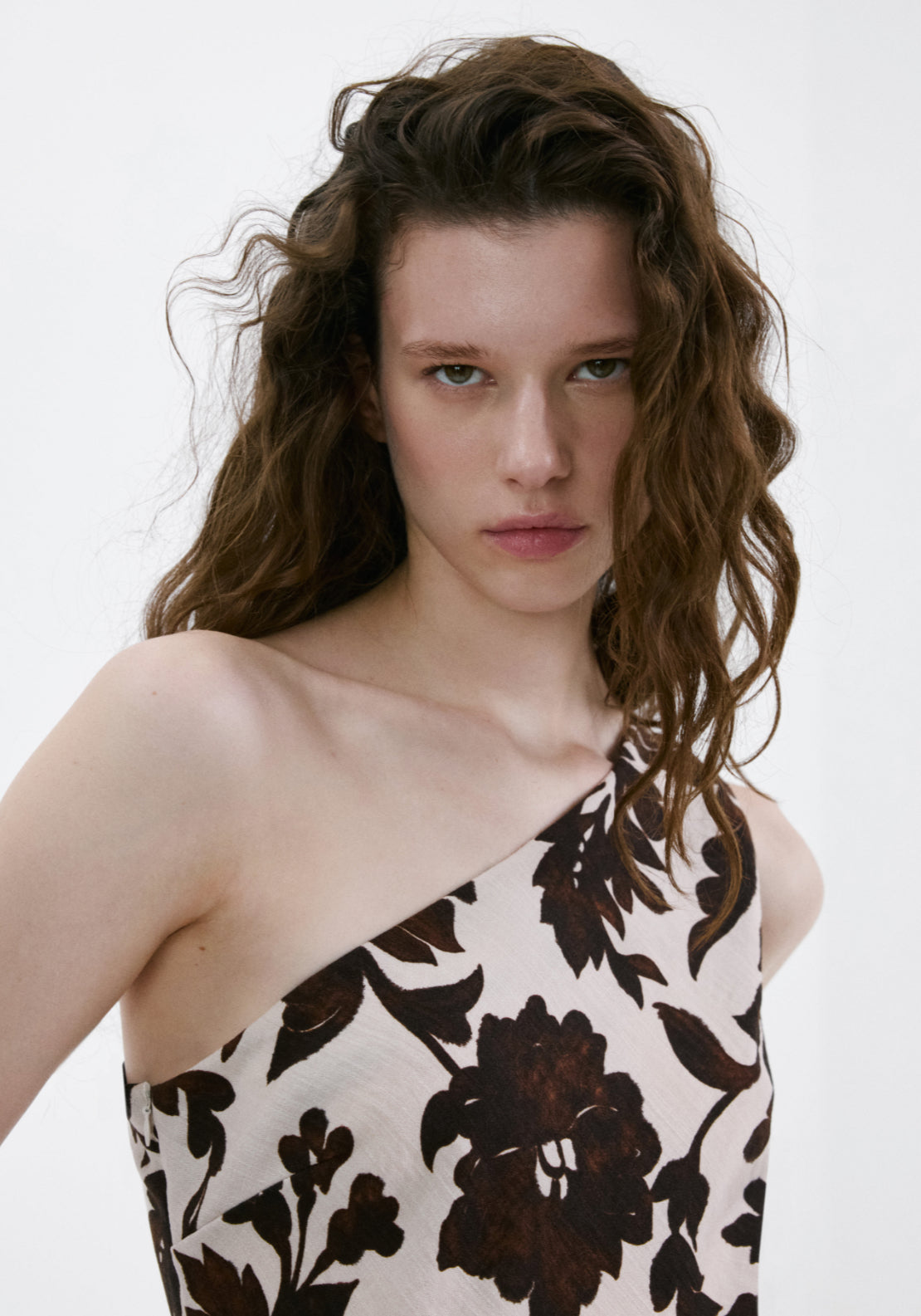 Asymmetrical Floral Print Dress - Brown