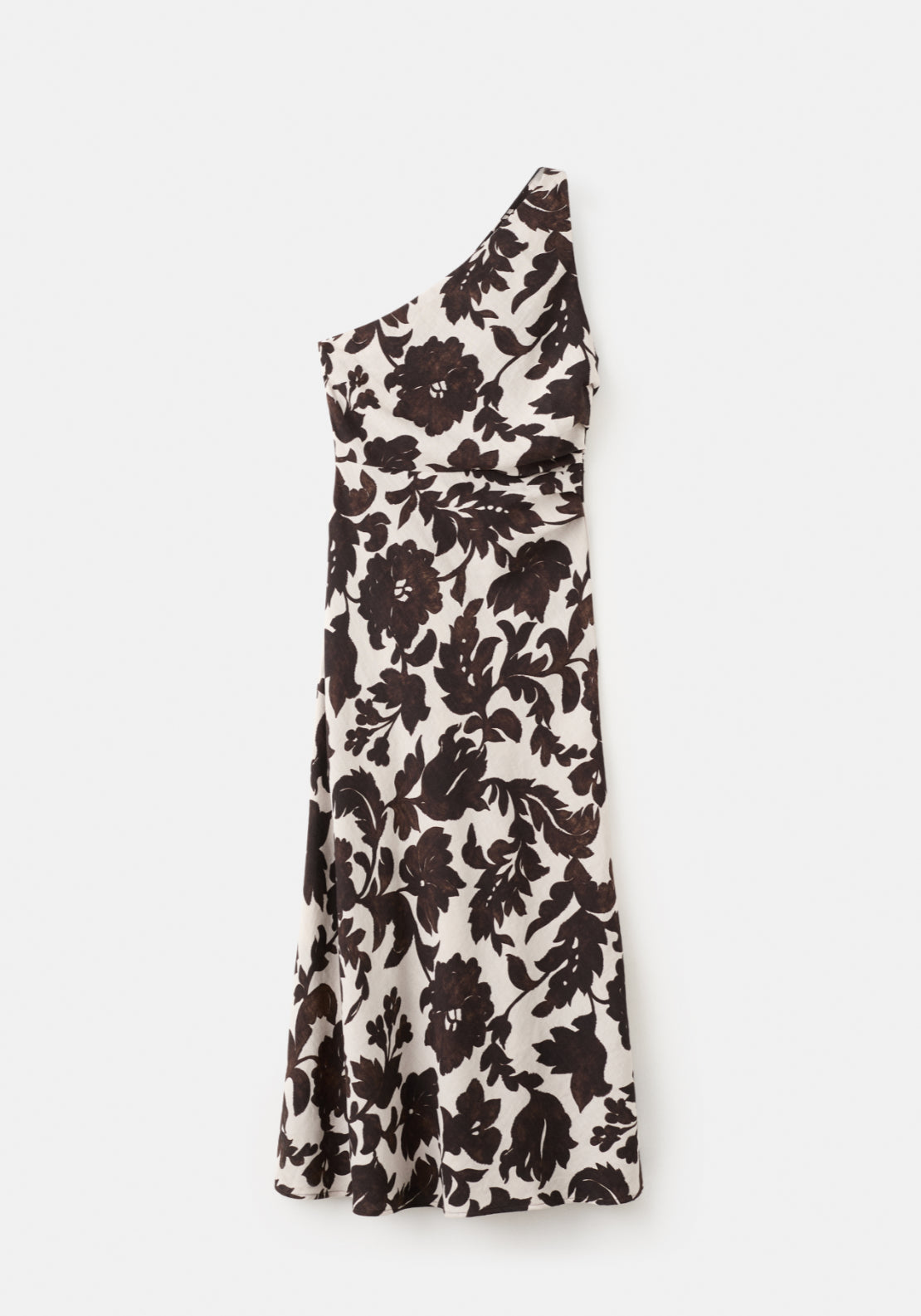 Asymmetrical Floral Print Dress - Brown