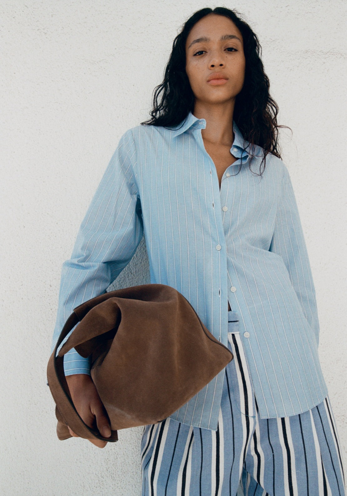 Wide Leg Striped Jeans - Blue