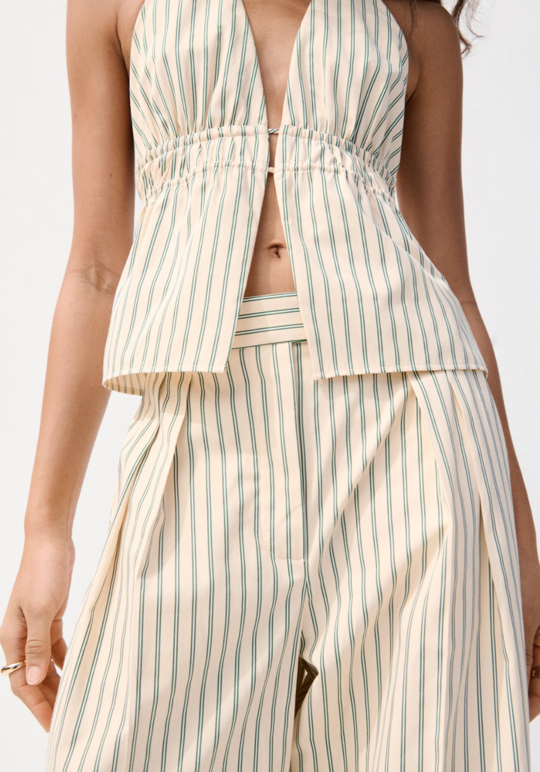 Chalk Stripe Straight Trousers - Yellow
