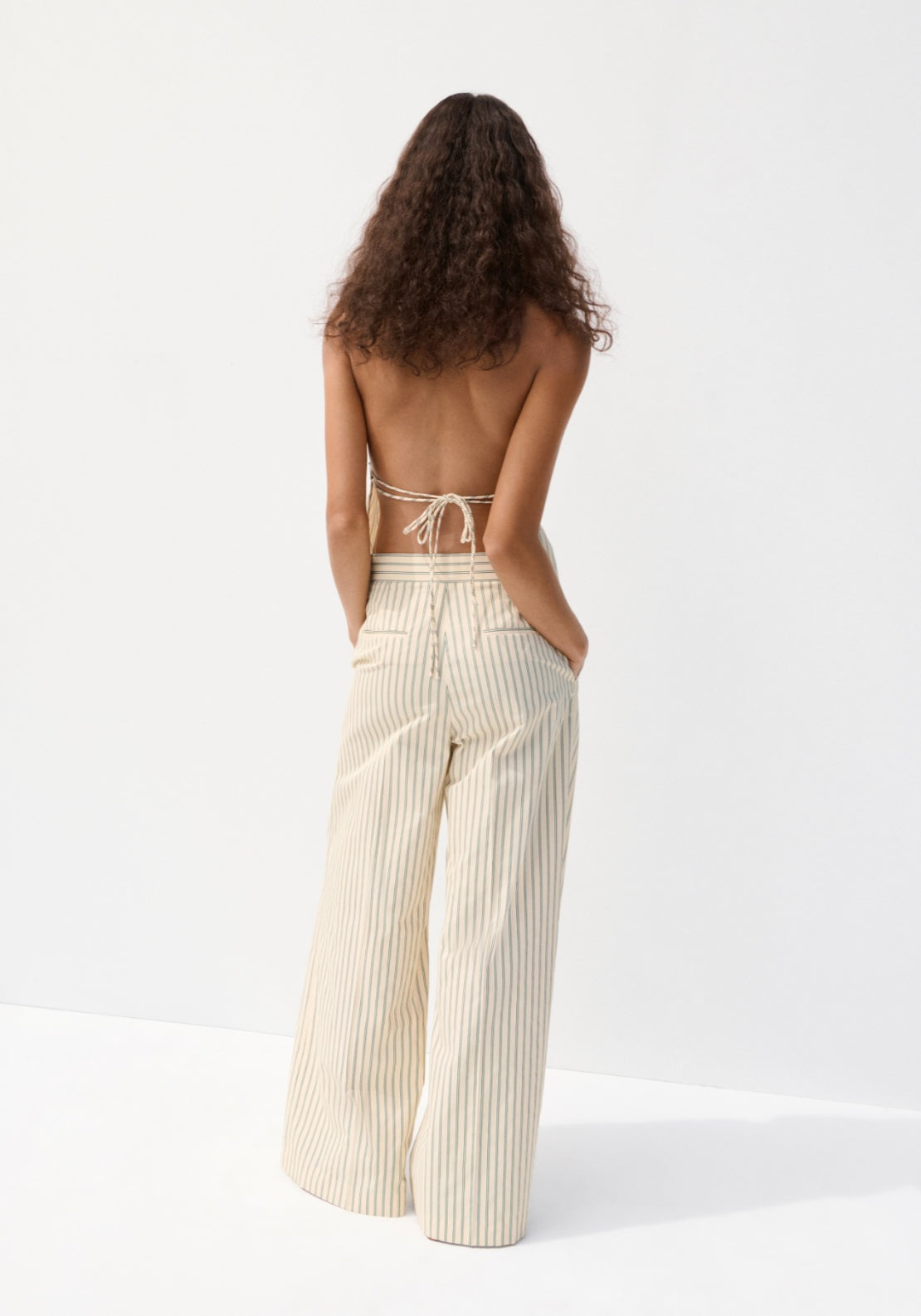 Chalk Stripe Straight Trousers - Yellow