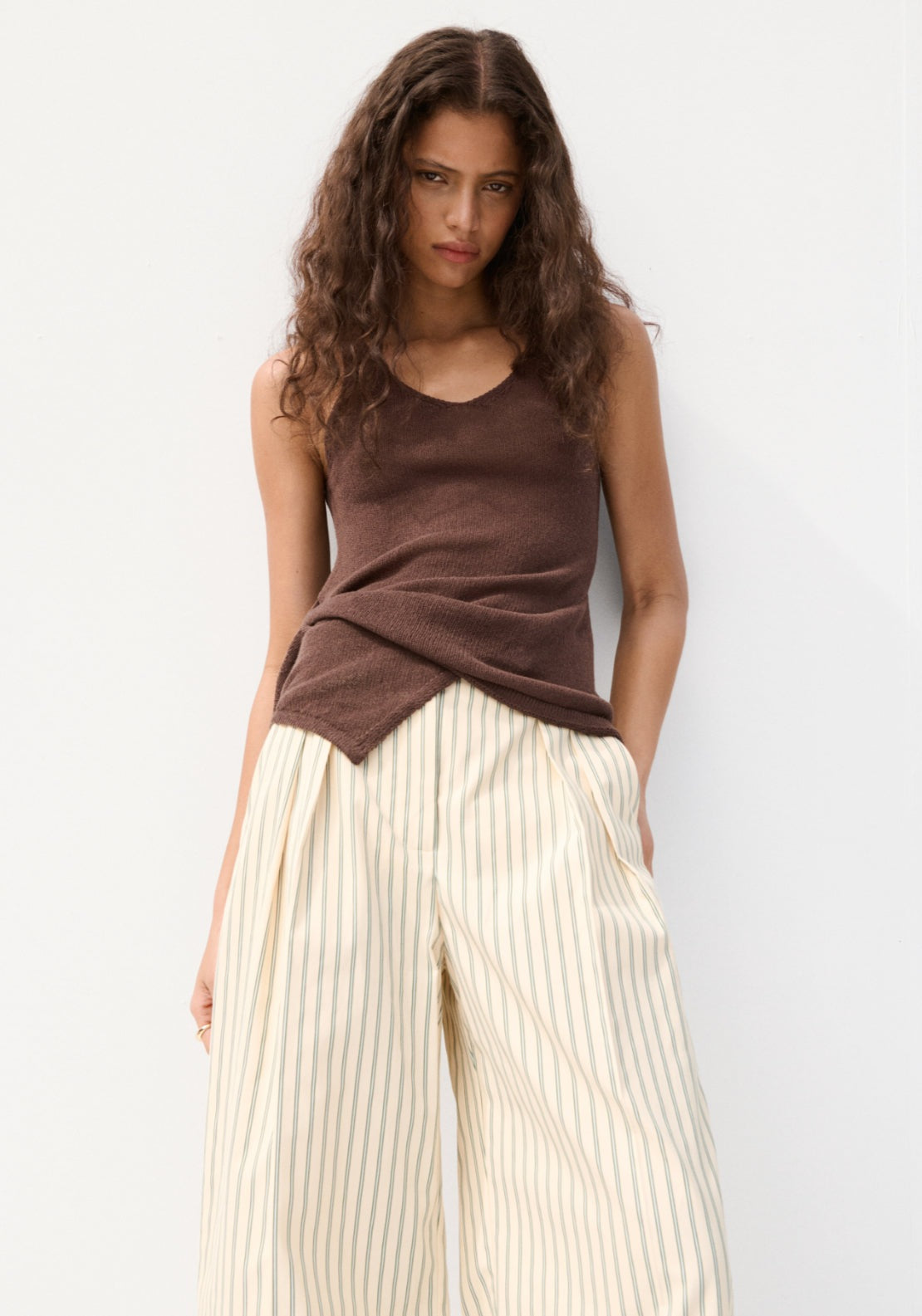 Chalk Stripe Straight Trousers - Yellow