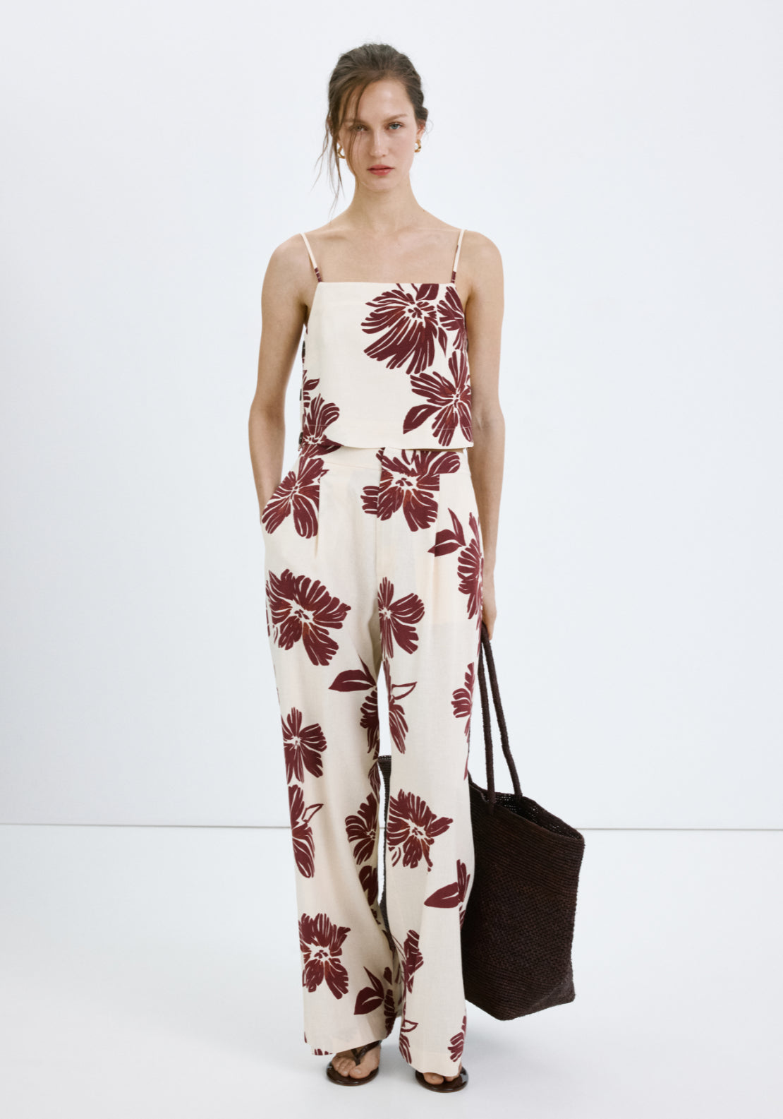 Floral Print Spaghetti Strap Top - Cream