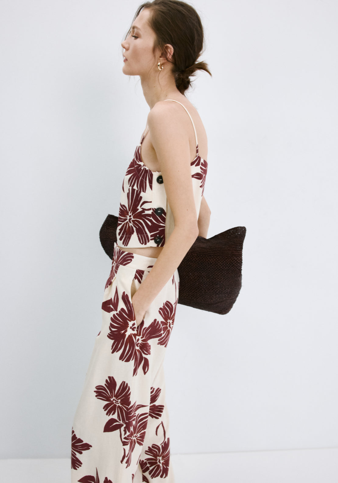 Floral Print Spaghetti Strap Top - Cream