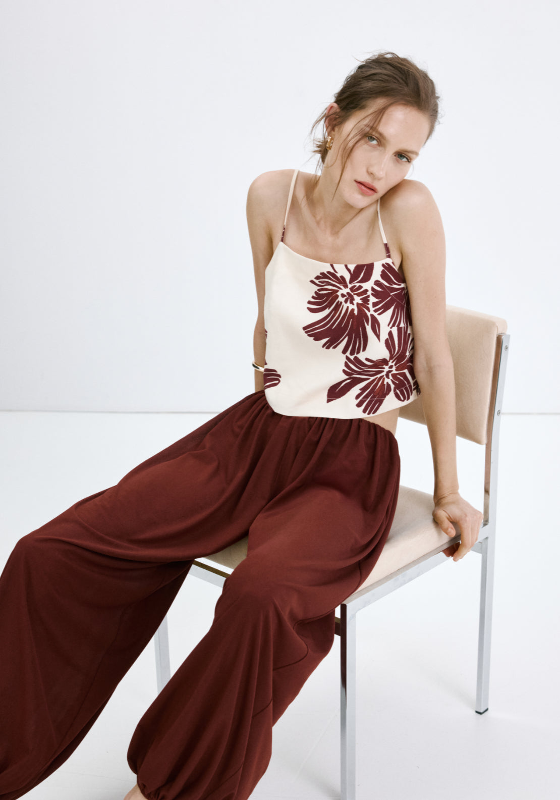 Floral Print Spaghetti Strap Top - Cream