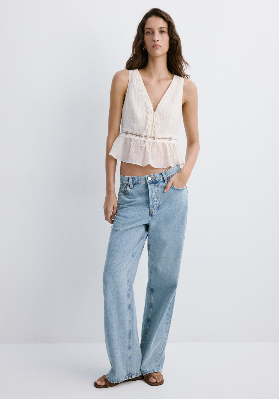Lyocell Top With Contrasting Trim - Cream