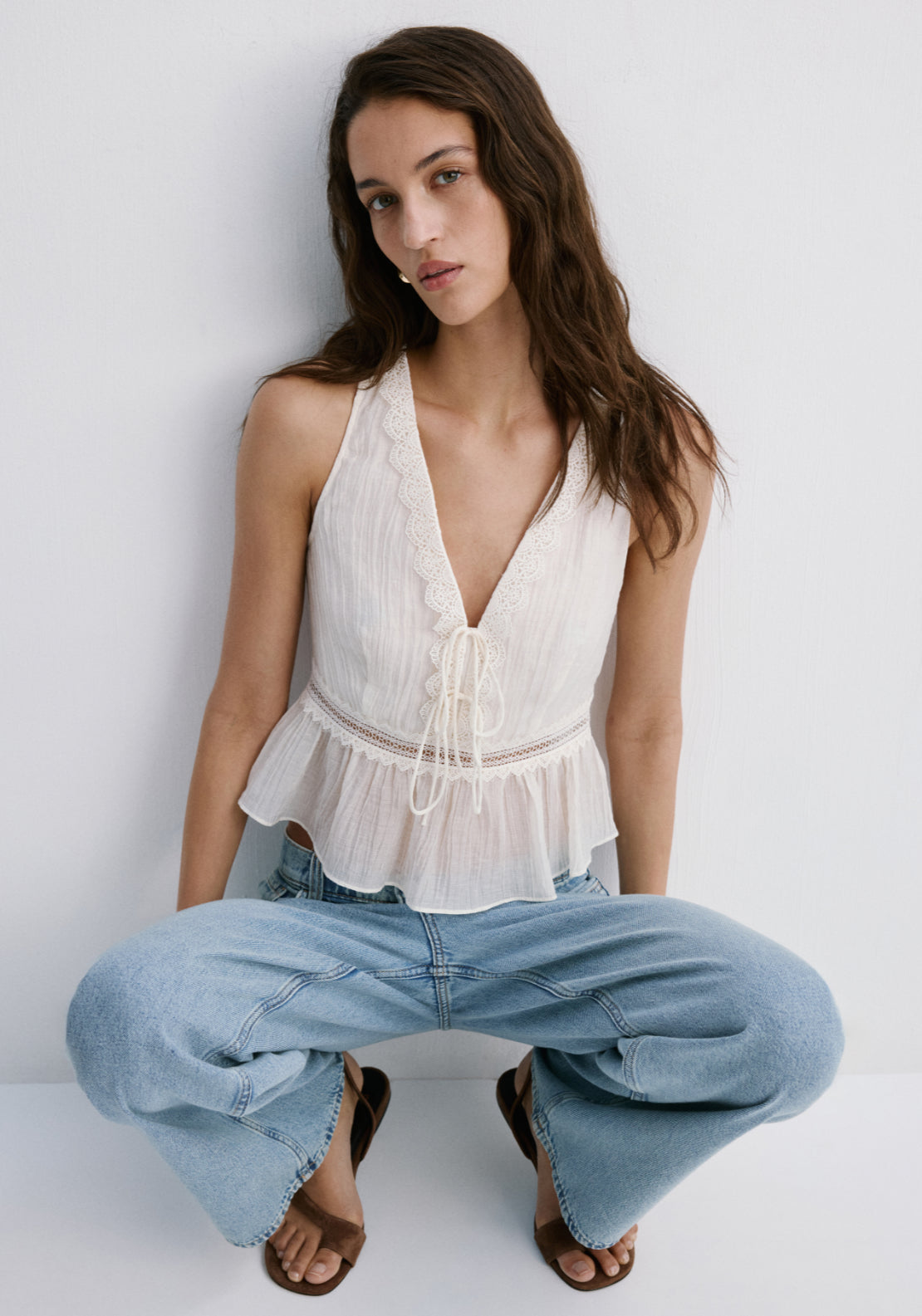 Lyocell Top With Contrasting Trim - Cream