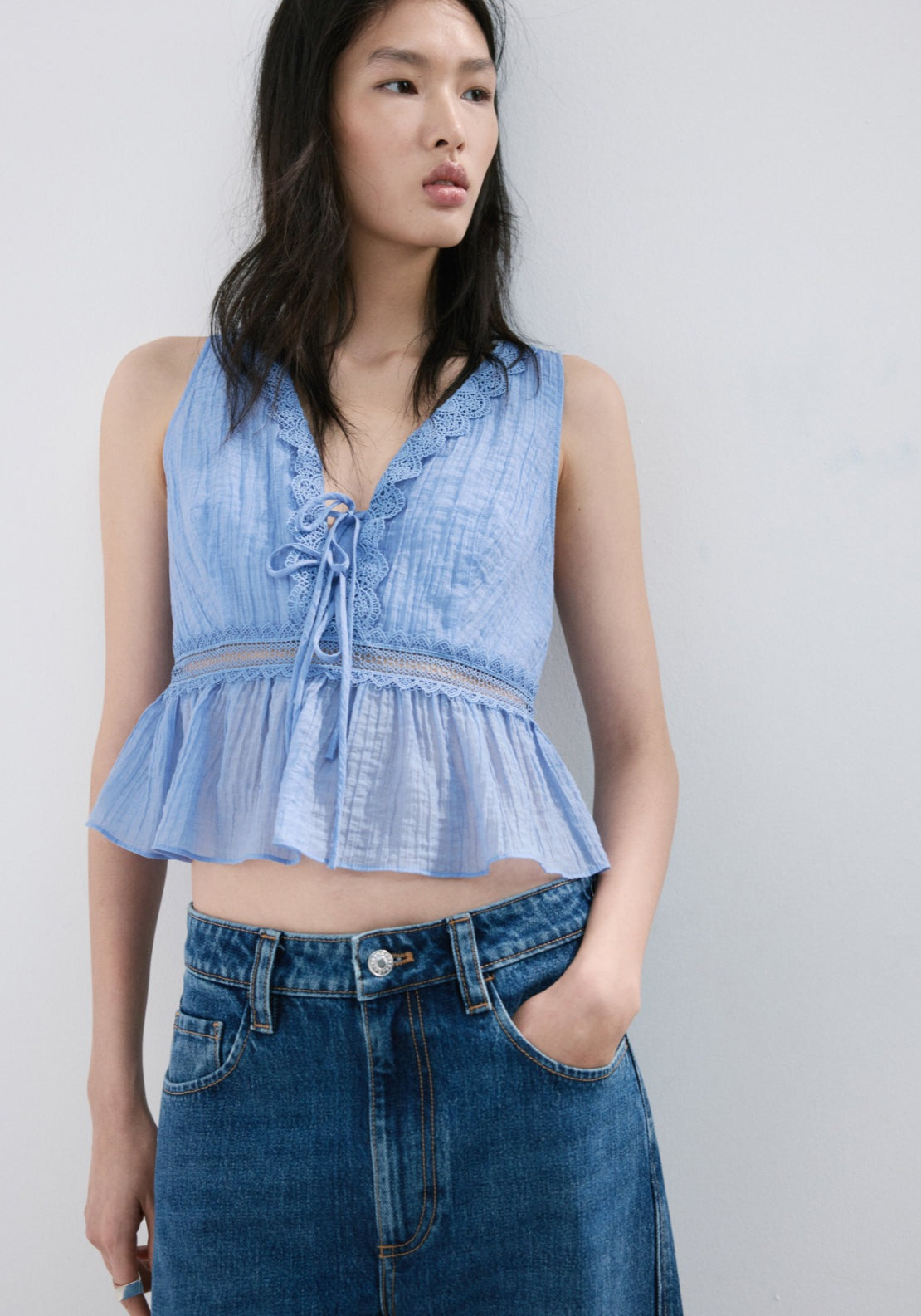 Lyocell Top With Contrasting Trim - Blue