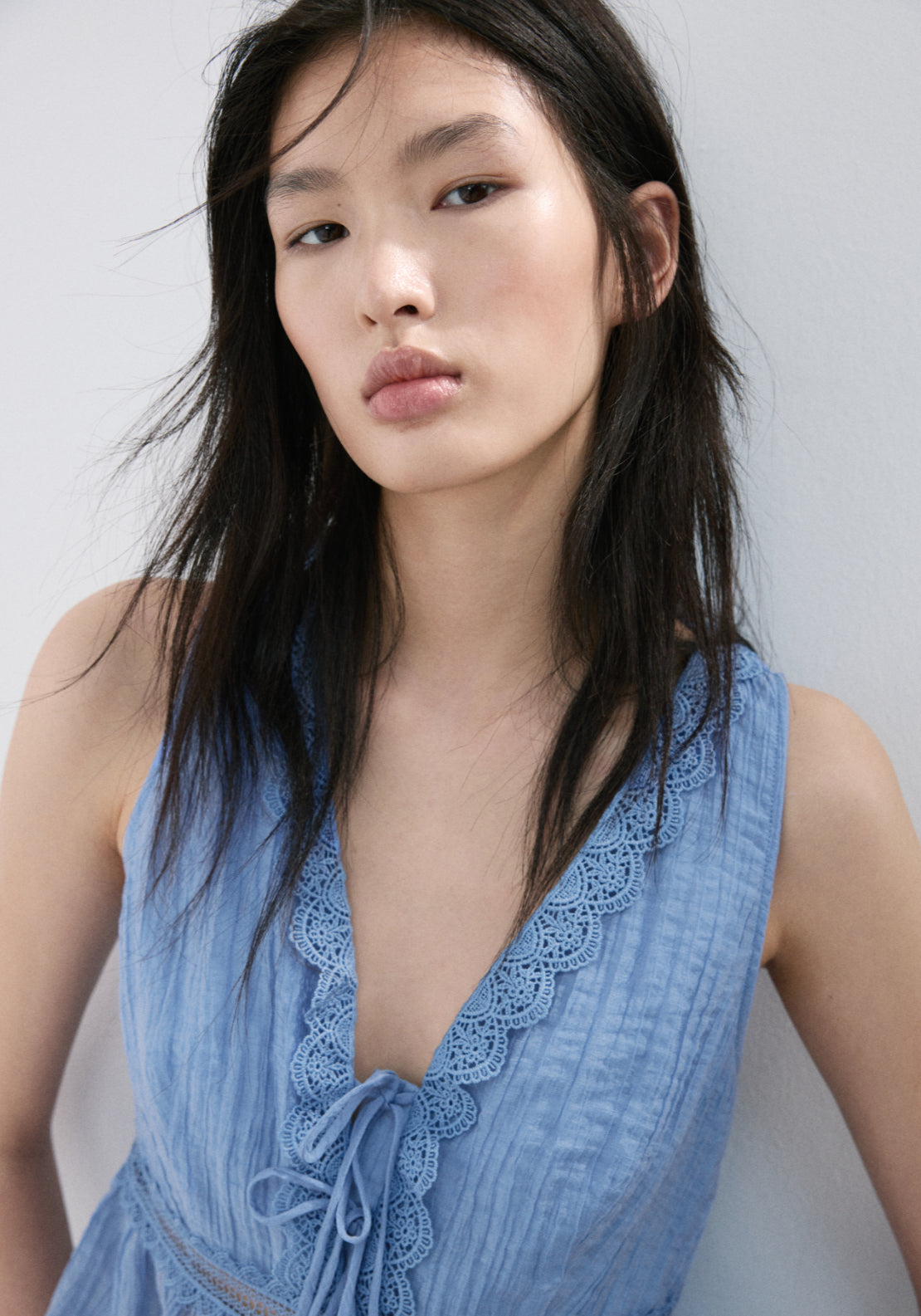 Lyocell Top With Contrasting Trim - Blue