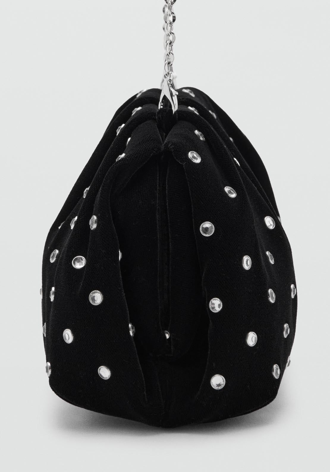 Mango Velvet Clutch With Rhinestones - Black 3 Shaws Department Stores
