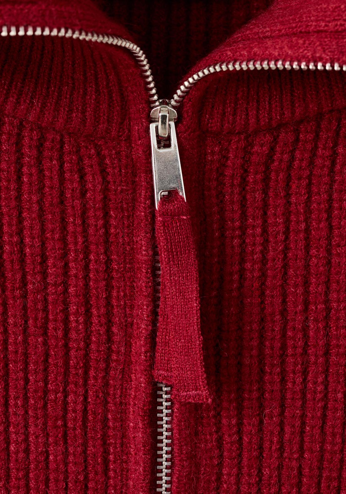 Sweater With Funnel Neck And Zip - Burgundy