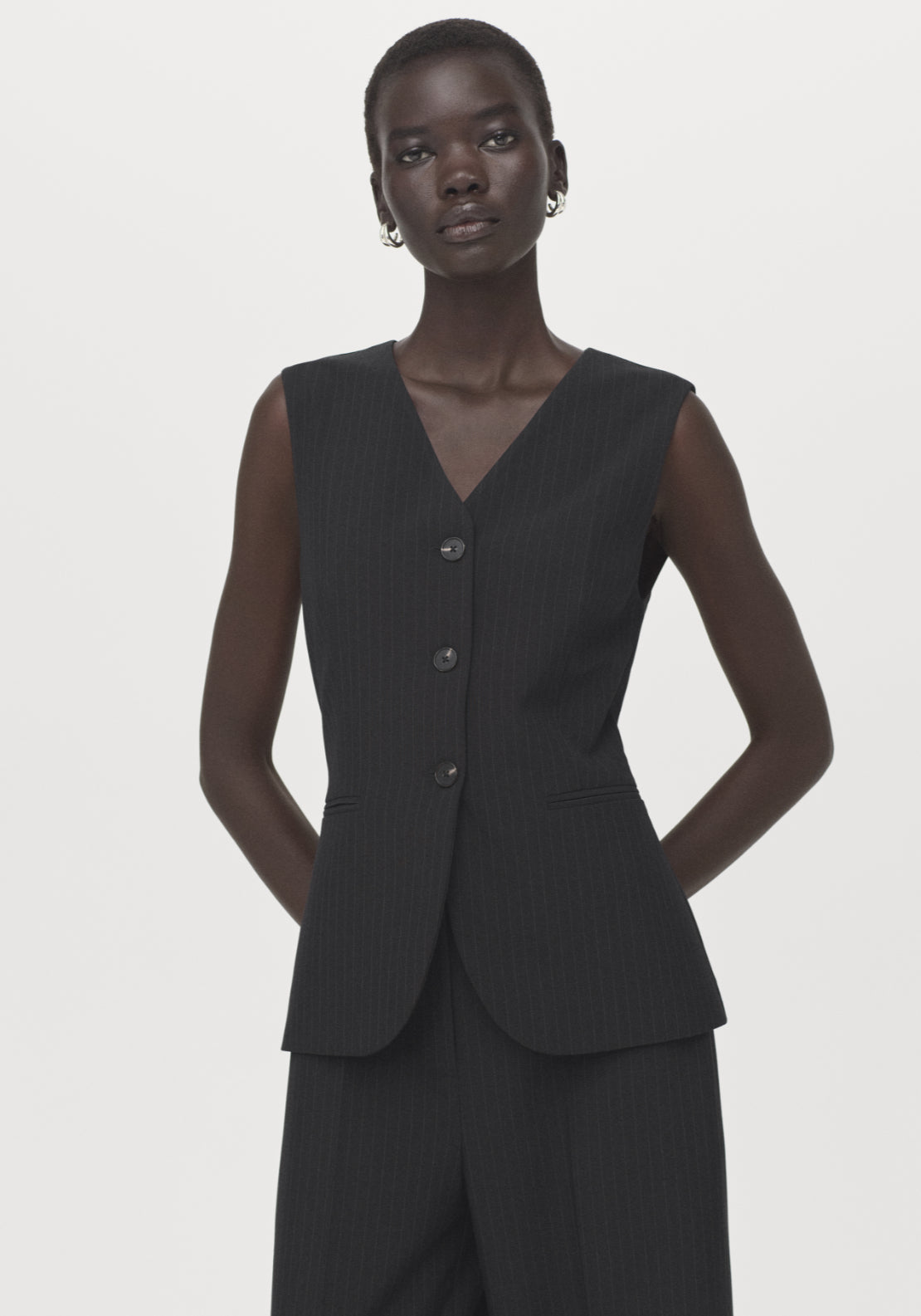 Pinstripe Suit Style Jumpsuit - Black