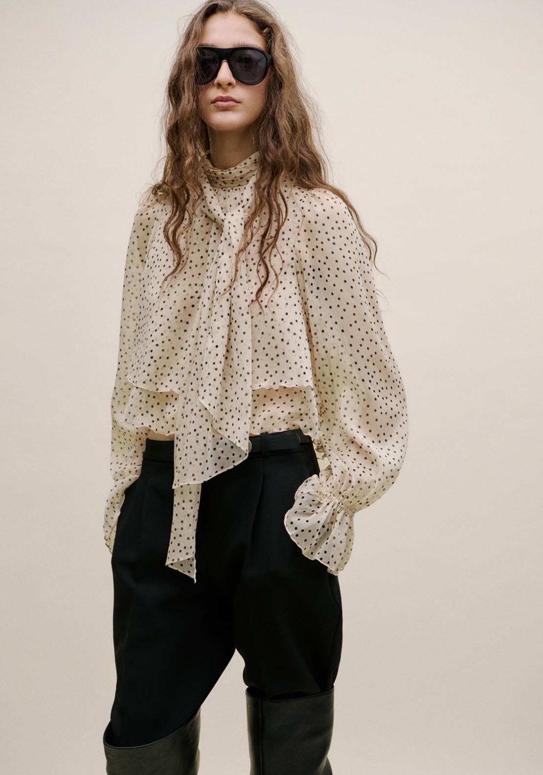 Bow Polka Dot Blouse - Cream