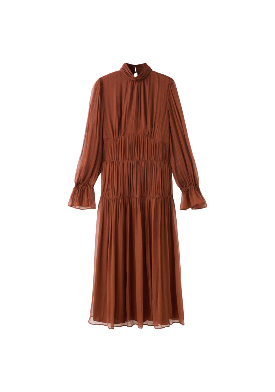 Pleated Chiffon Dress - Brown