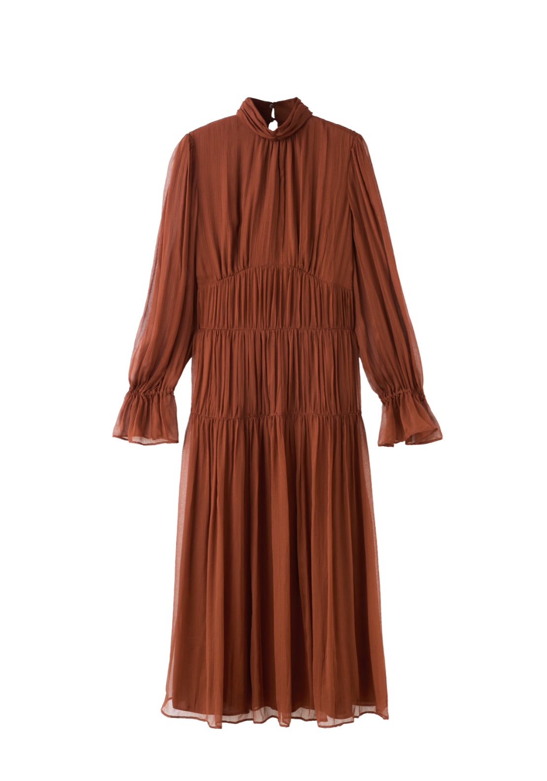 Pleated Chiffon Dress - Brown