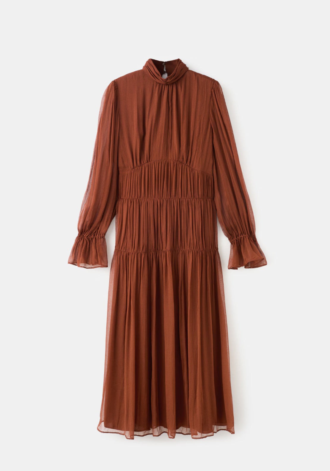Pleated Chiffon Dress - Brown