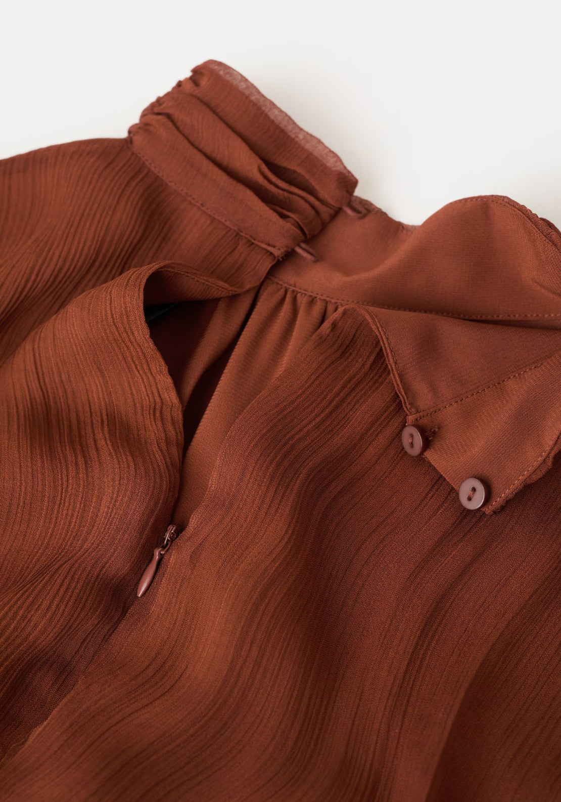 Pleated Chiffon Dress - Brown