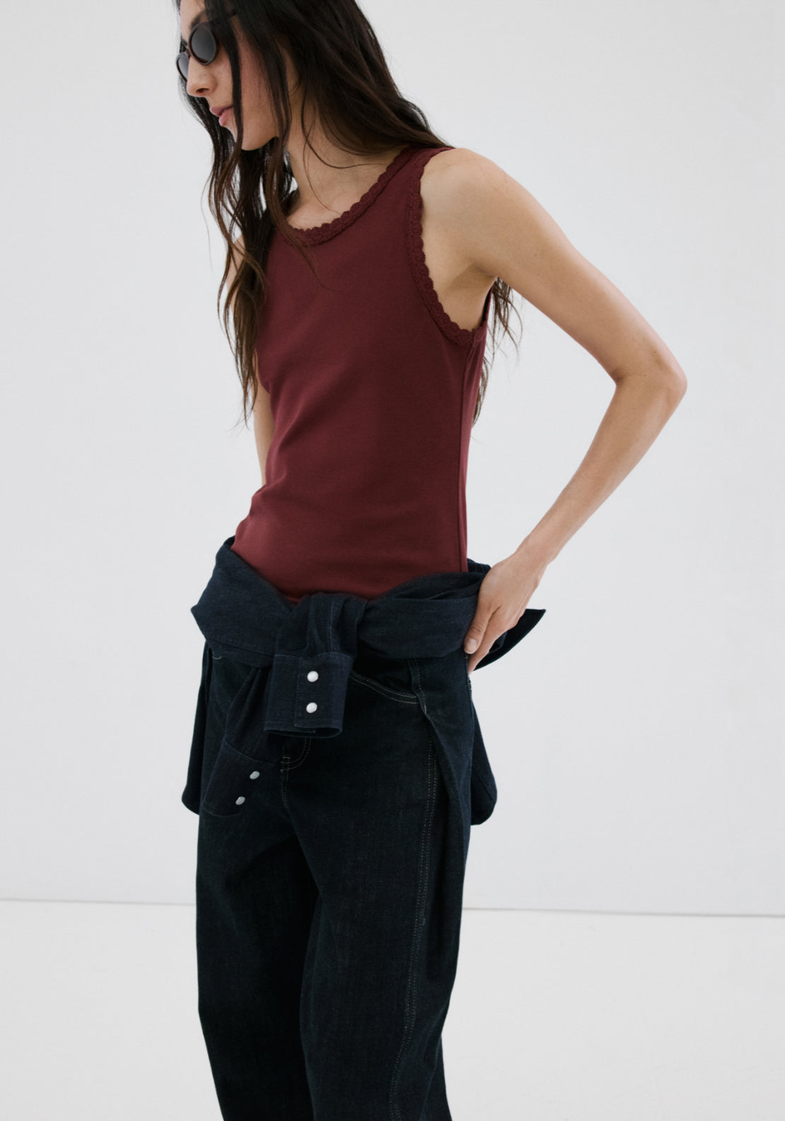 Scalloped Edge Top - Brown